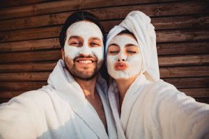 Couple wearing face mask